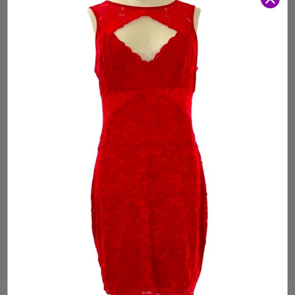 Guess Dresses & Skirts - GUESS Red Lace Cutout Sleeveless Bodycon Dress